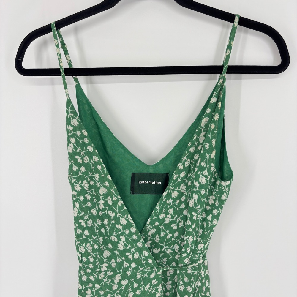 Reformation Thora Floral Wrap Mini Dress Cilantro Green Women Size XS Sleeveless - Picture 5 of 9